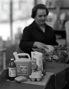 Shopping Basket Prints: Supermarket checkout, Mexborough, South Yorkshire, 1966. Artist: Michael Walters