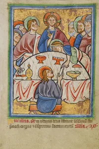Illumination Painting Prints: The Last Supper, about 1190-1200; text added about 1480-1490. Creator: Unknown