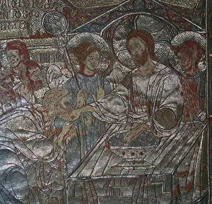 Vestments Prints: Detail of the Last Supper on embroidered vestments, 14th century