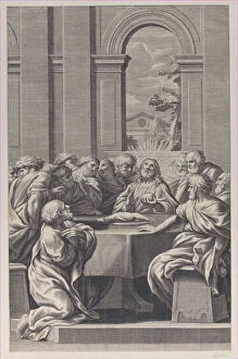 Disciple Collection: The Last Supper, the interior of a classical building with Christ and his apostles seat