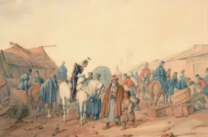 Supply base of the British Army at the Balaclava harbour, 1854. Artist: Norie, Orlando