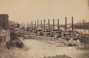 Steamboats Prints: Supply Steamers at Nashville, Tennessee, 1862. Creator: Rodney Poole
