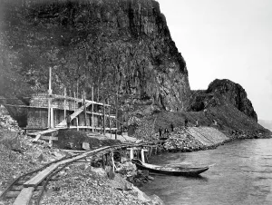 Scaffolding Prints: Support Wall and Railcut at Verst 11, 1900-1904. Creator: Unknown