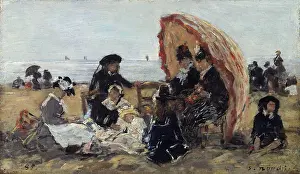Ladies Prints: Sur la plage de Trouville a l'abri du parasol