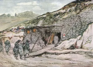Sur le front d'artois - Feuilles d'Album de Jean Lefort; Poste de secours, 1915 (1916). Creator: Jean Lefort