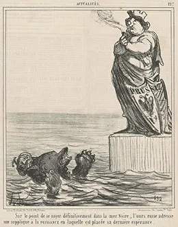 Drowning Prints: Sur le point de se noyer... 19th century. Creator: Honore Daumier