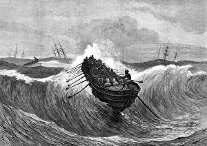 Madras India Prints: Surf-boat at Madras going out to a ship, 1876. Creator: J Greenaway