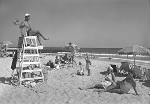 Deck Chair Prints: Surf Club, Atlantic Beach, Long Island, New York, 1947. Creator: Gottscho-Schleisner, Inc