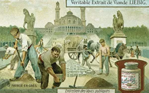 Roadworks Prints: Surfacing a road with granite setts, Paris, c1900