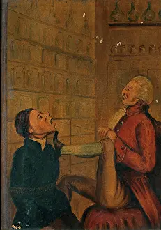 Oil On Board Prints: A surgeon-apothecary pulling out a man's tooth
