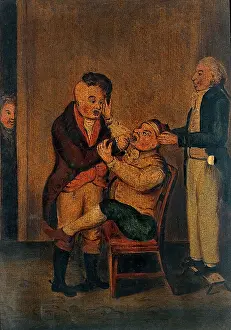 Oil On Board Prints: A surgeon extracting a tooth. Creator: Unknown