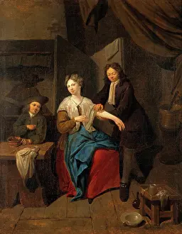 Bloodletting Prints: A surgeon preparing to let blood by cupping