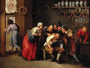 Removing Prints: A surgeon removing a plaster from a man's back