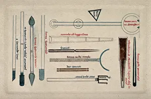 Spatula Prints: Surgical instruments, mainly cannulae and spatulas. Creator: Unknown