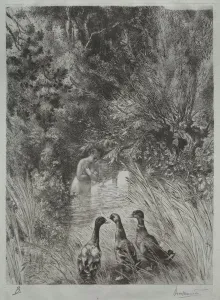 1833 1914 Prints: The Surprised Ducks. Creator: Felix Bracquemond (French, 1833-1914)