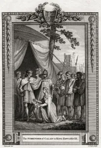 Calais Prints: The Surrender of Calais to King Edward III, 1347, (1776). Artist: I Hall