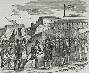 Troops Prints: Surrender of Figueras Castle, (27 November 1794) to General Perignon's troops, 1851