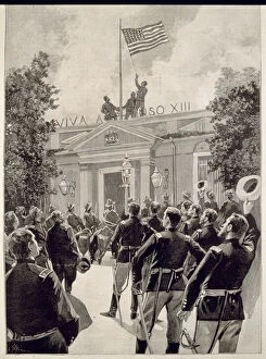 Surrender of Santiago de Chile, the American flag is raised on the governors palace