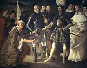 Sevilla Gallery: The Surrender of Seville oil painting on canvas whit Fernando III El Santo (1201-1252)