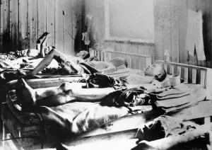 Survivors of the explosion of the Atom bomb at Hiroshima, Japan, 1945