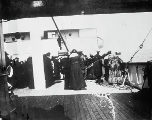 Saved Prints: Survivors of TITANIC on CARPATHIA, 1912. Creator: Bain News Service