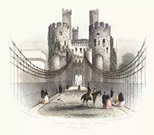 Conwy Gallery: Suspension bridge over the Conwy estuary, Wales, c1840. Artist: Newman & Co