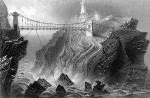 Anglesey Prints: Suspension bridge to the South Stack lighthouse near Holyhead, Wales, c1860