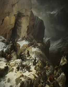 Alexander Suvorov Gallery: Suvorov crossing the Panix Pass, 1860. Artist: Kotzebue, Alexander von (1815-1889)