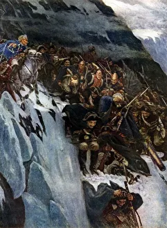 Inspiring Prints: Suvorovs March through the Alps, 1799, (1899), (1939). Creator: Vasily Surikov