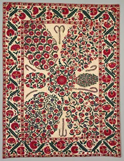 Plain Weave Prints: Suzani with floral sprays, 1800-1850. Creator: Unknown