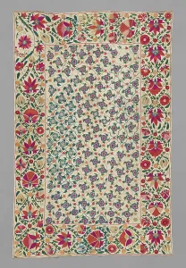 Cotton Plain Weave Prints: Suzani (large embroidered hanging or cover), Uzbekistan, 19th century. Creator: Unknown