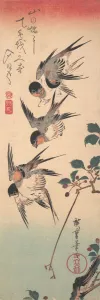 Swallow Prints: Swallows and Budding Wild Cherry, ca. 1835. ca. 1835. Creator: Ando Hiroshige