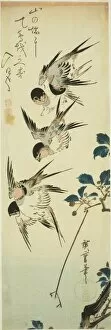 Ichiyusai Hiroshige Collection: Swallows and flowering branch, 1830s. Creator: Ando Hiroshige