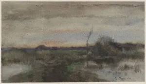 Swamp Prints: Swamp landscape with sunset, 1863-1903. Creator: George Poggenbeek