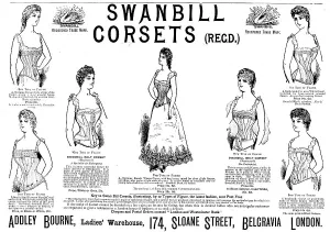 Undergarments Prints: Swanbill Corsets, 1890. Creator: Unknown
