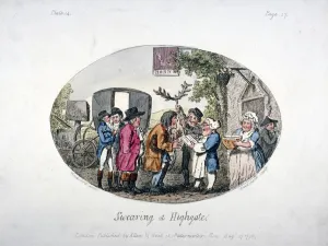Oath Gallery: Swearing at Highgate, 1796. Artist: Isaac Cruikshank