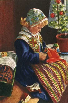 Iasmatzis Prints: Swedish girl playing with dolls, c1928. Creator: Unknown
