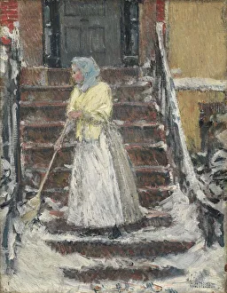 Sweeping Snow, 1890s. Creator: Childe Hassam (American, 1859-1935)