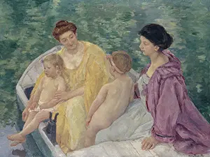 Swimming Prints: The Swim, or Two Mothers and Their Children on a Boat, 1910. Creator: Mary Cassatt
