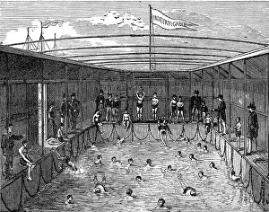 Swimming Baths Prints: Swimming-bath of the training-ship Indefatigable at Liverpool, 1874. Creator: Unknown