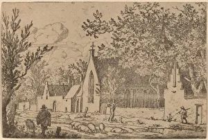 Swine Herd near a Chapel, probably c. 1645 / 1656. Creator: Allart van Everdingen