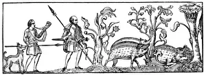 Strutt Prints: Swine hunting, 9th century, (1833)