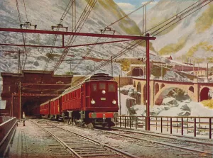 Cecil J Allen Prints: Swiss Express Leaving The Great St. Gotthard Tunnel, 1926