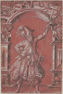 Swiss Guard Prints: A Swiss Guard before an Ornamental Arch (recto), 1568. Creator: Abraham Bickhart