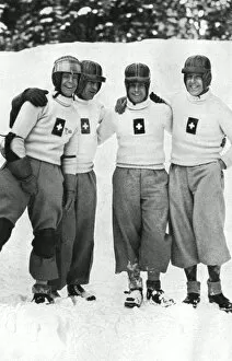 Cheerful Gallery: Swiss four man bobsleigh team, Winter Olympic Games, Garmisch-Partenkirchen, Germany, 1936