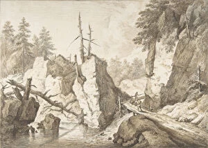 Brook Collection: Swiss mountain landscape with small bridge spanning a brook, 1751-81. Creator: Franz Schutz