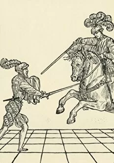 Achille Gallery: Sword fight between foot-soldier and knight, c1536, (1903). Creator: Unknown