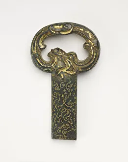 Weapon And Armament Prints: Sword hilt with ring pommel in the form of a dragon, Han dynasty, 206 BCE-220 CE