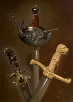John Everett Prints: Three Swordhilts, 1839. Creator: John Everett Millais