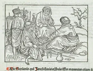 Vineyard Prints: Syrian Vineyard Workers Pausing for a Meal (recto); Text with Table (verso)